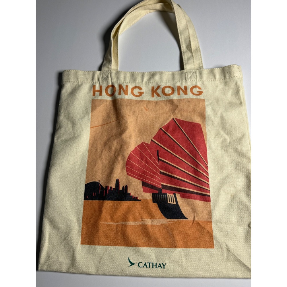 Cathay Hong Kong Junk Boat Graphic Tote Bag OS Travel Souvenir Vacation Vintage